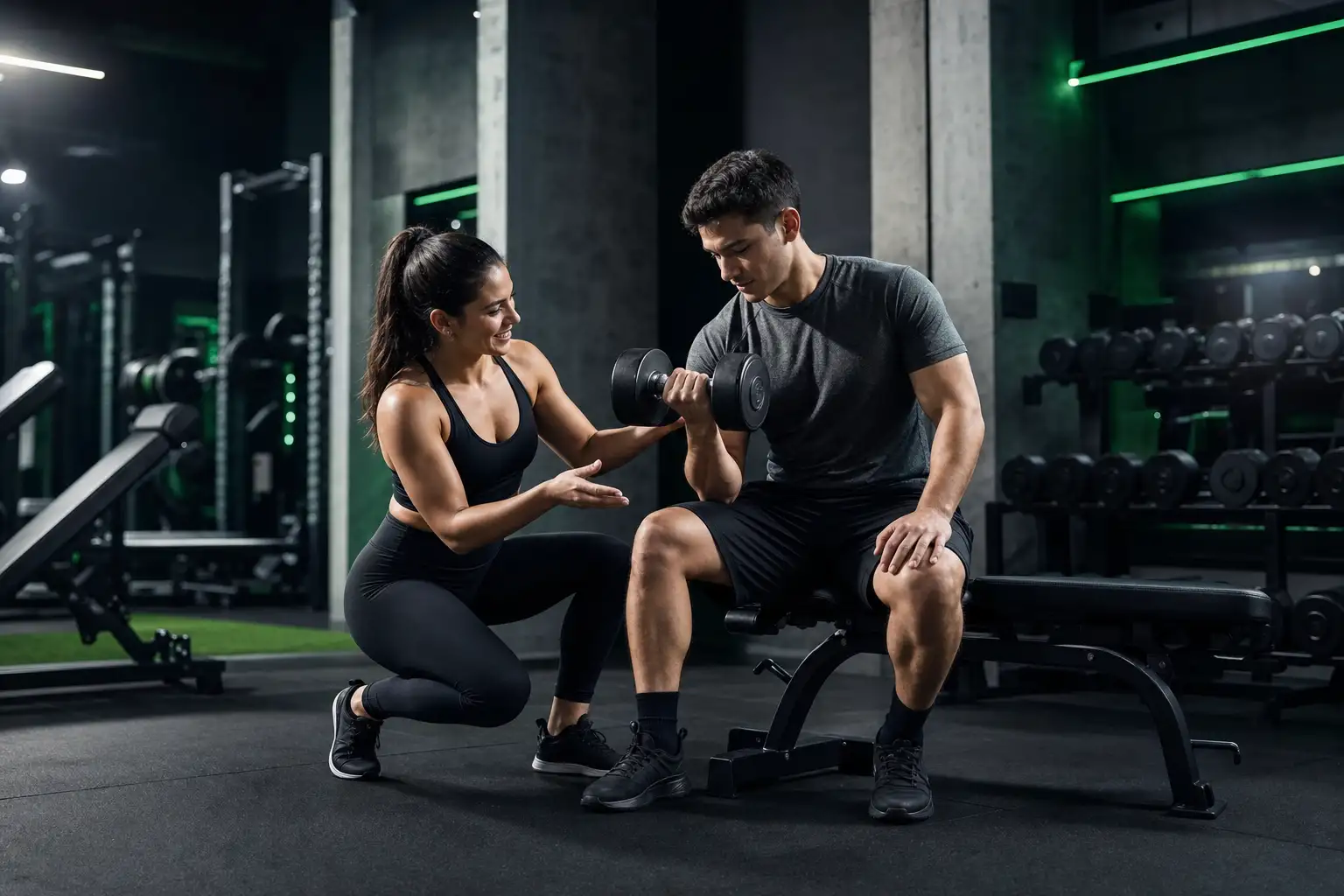 Coach guiando a un principiante en Impulso Fit Club